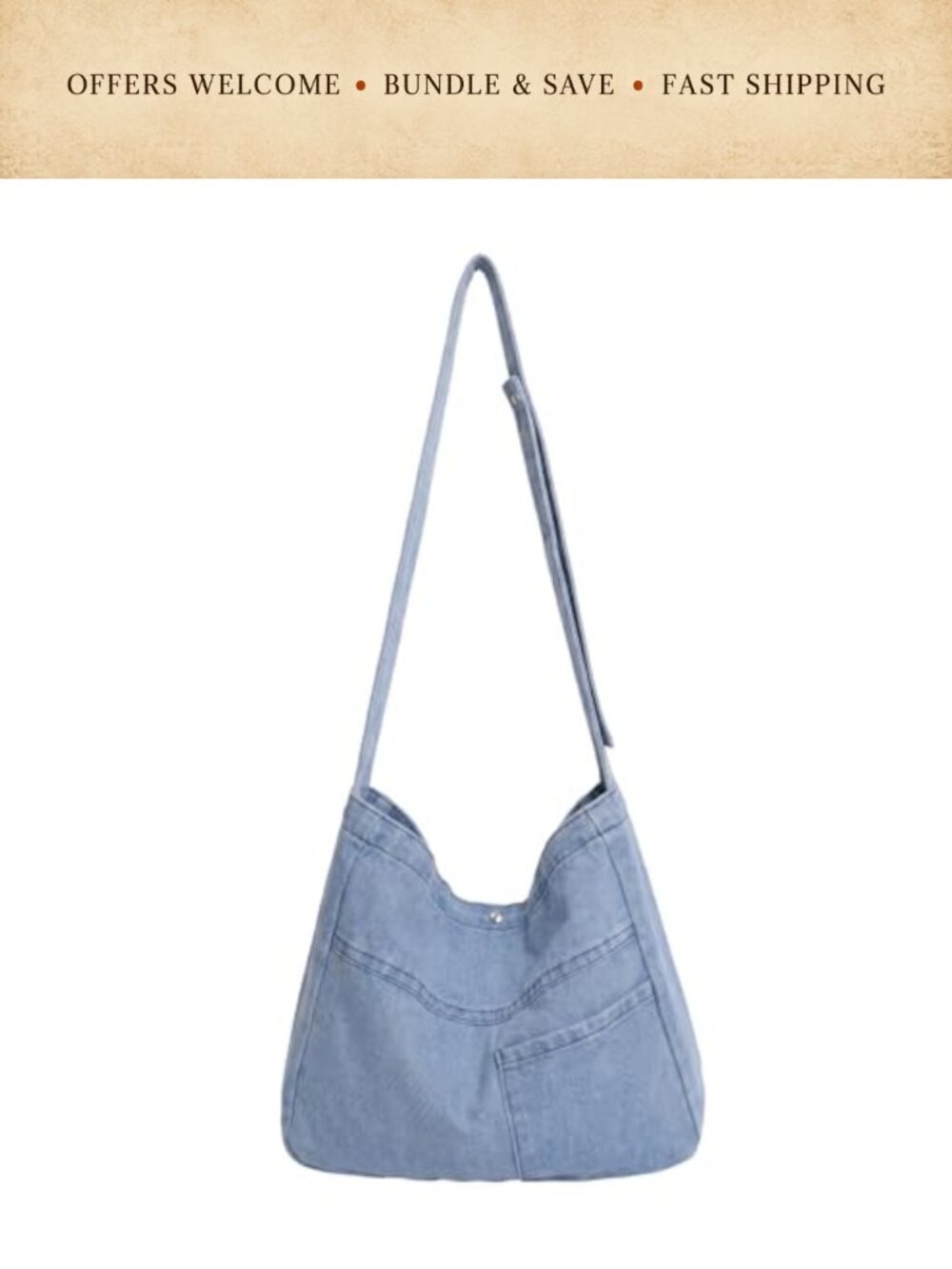 Denim Canvas Shoulder Bag Large Tote Crossbody Casual Travel Handbag